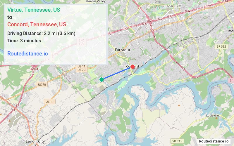 Route map from Virtue to Concord