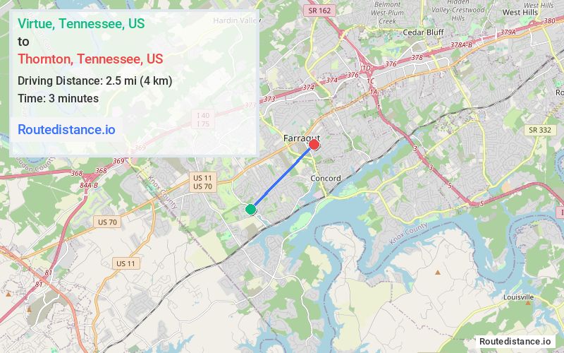 Route map from Virtue to Thornton