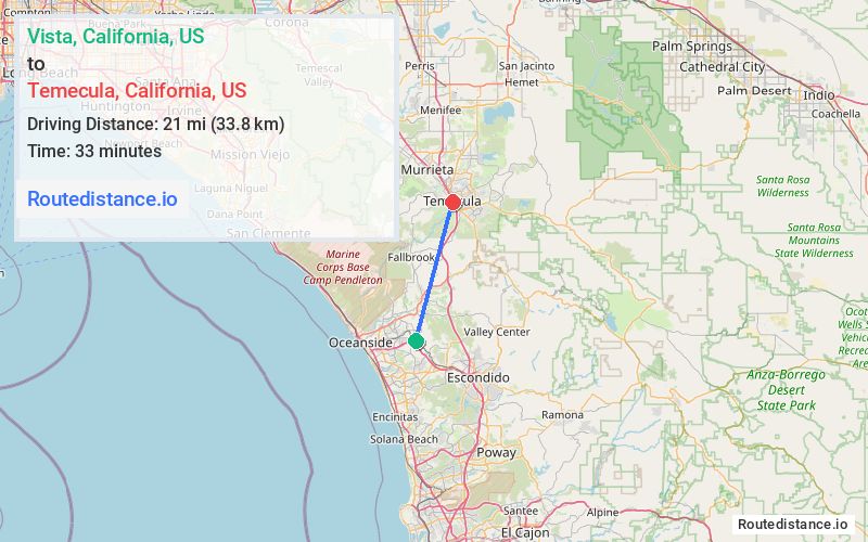 Distance from Vista to Temecula