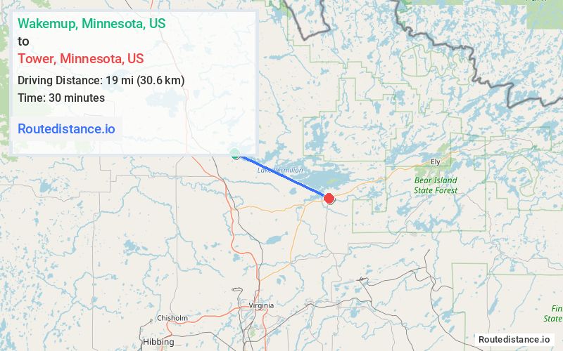 Distance from Wakemup to Tower