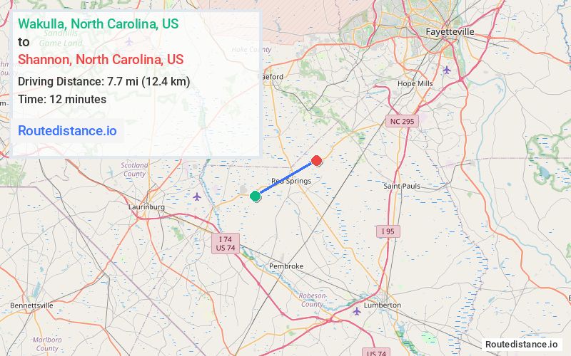 Route map from Wakulla to Shannon