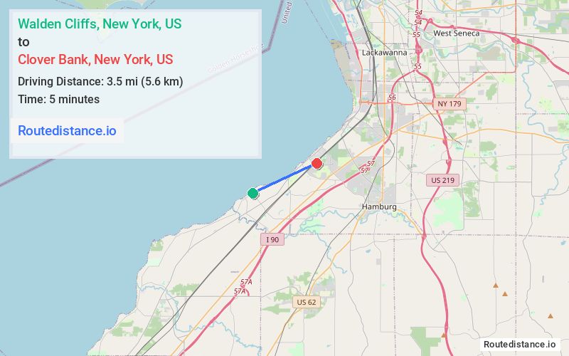 Route map from Walden Cliffs to Clover Bank