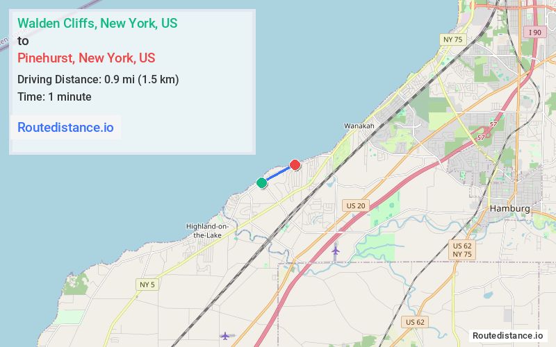 Route map from Walden Cliffs to Pinehurst