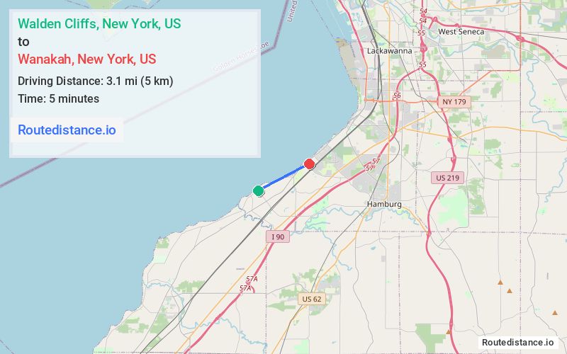 Route map from Walden Cliffs to Wanakah