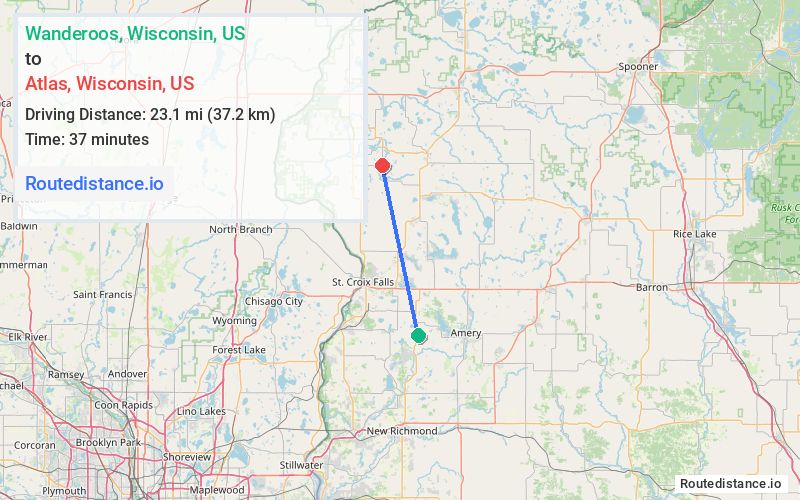 Distance from Wanderoos to Atlas