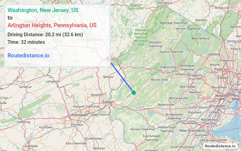 Route map from Washington to Arlington Heights