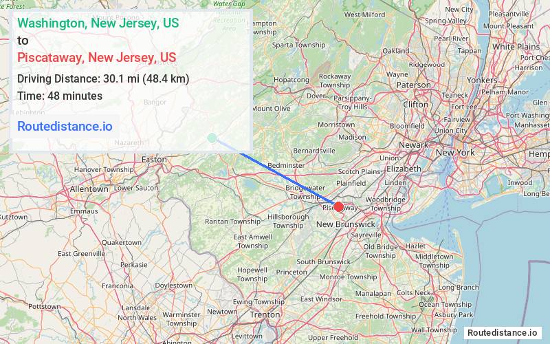 Distance from Washington to Piscataway