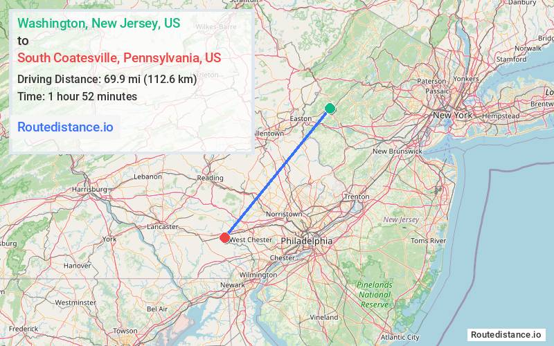 Route map from Washington to South Coatesville