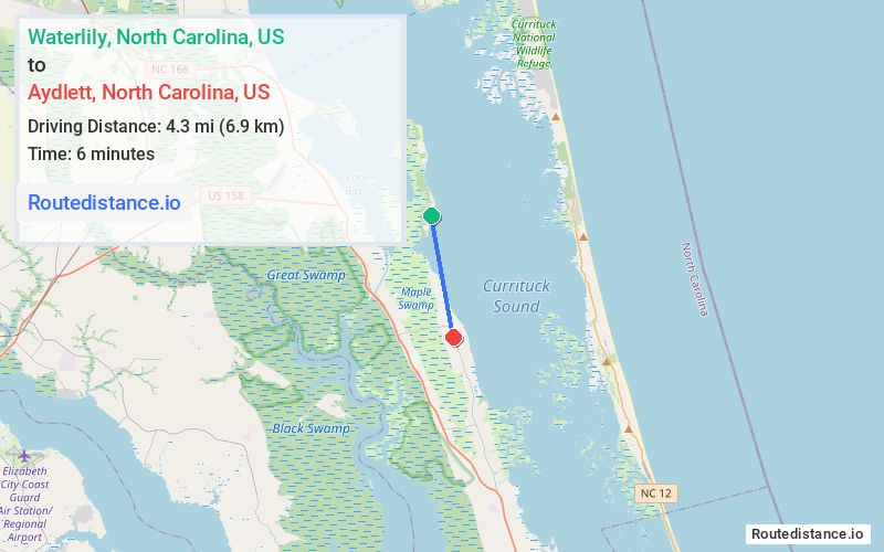 Distance from Waterlily to Aydlett
