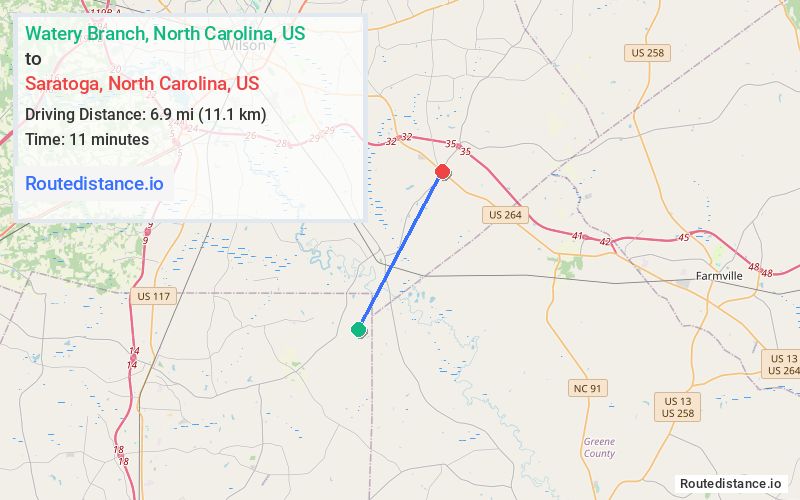 Route map from Watery Branch to Saratoga