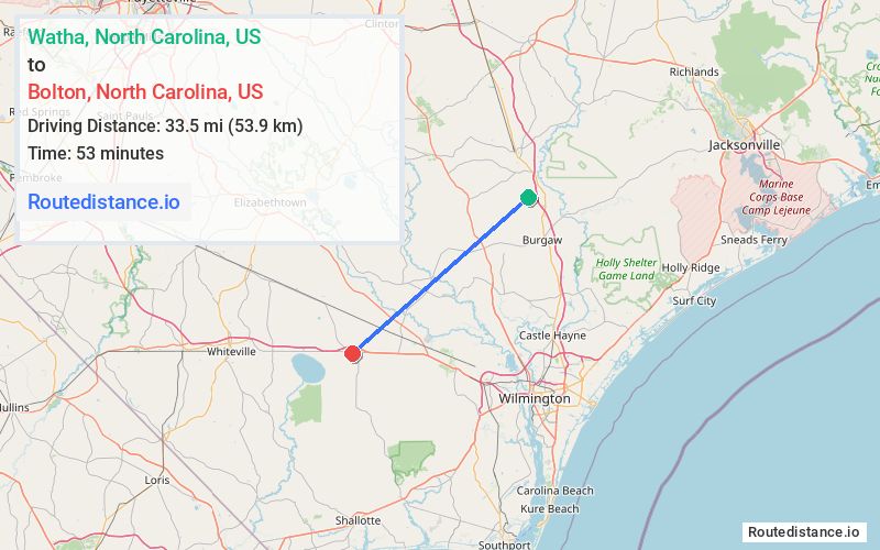 Distance from Watha to Bolton