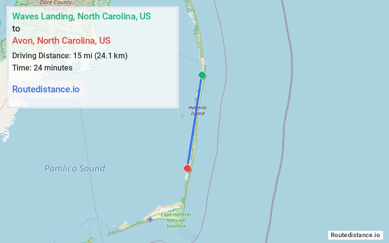 Route map from Waves Landing to Avon
