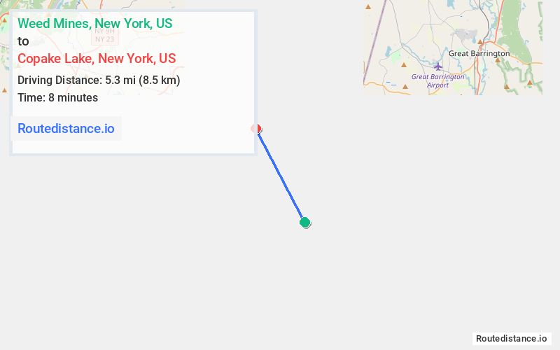 Distance from Weed Mines to Copake Lake