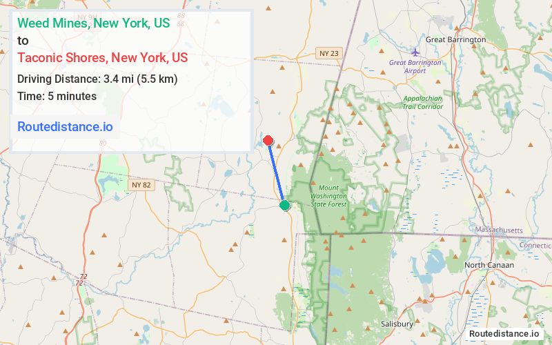 Route map from Weed Mines to Taconic Shores