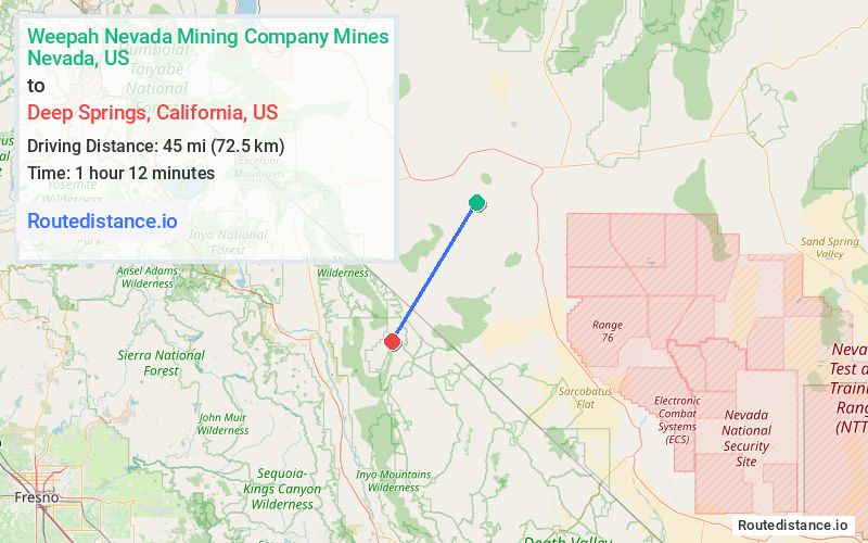 Distance from Weepah Nevada Mining Company Mines to Deep Springs