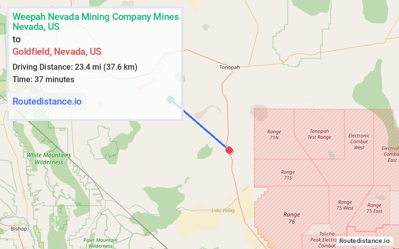 Route map from Weepah Nevada Mining Company Mines to Goldfield