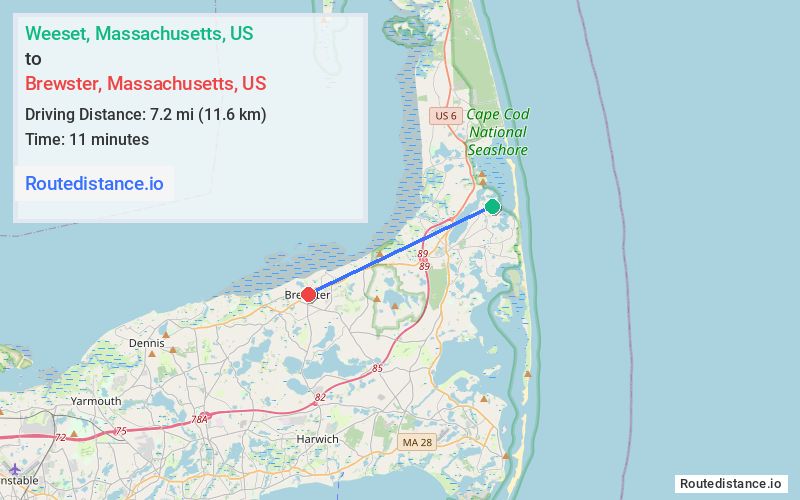 Route map from Weeset to Brewster