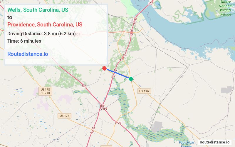 Route map from Wells to Providence