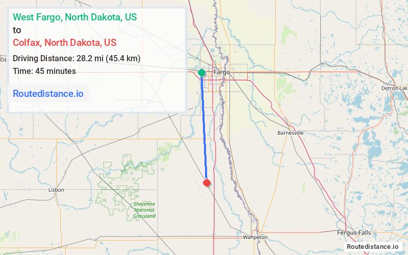Distance from West Fargo to Colfax