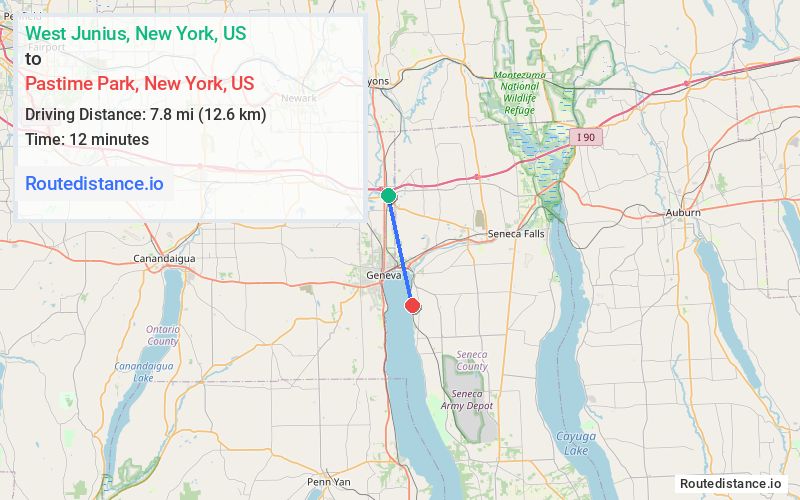 Route map from West Junius to Pastime Park