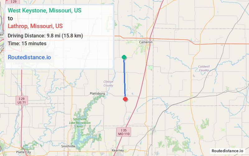 Route map from West Keystone to Lathrop