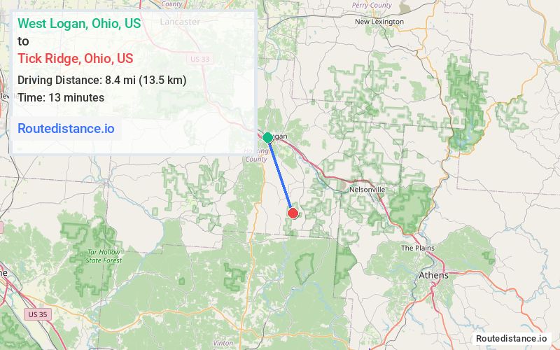 Distance from West Logan to Tick Ridge