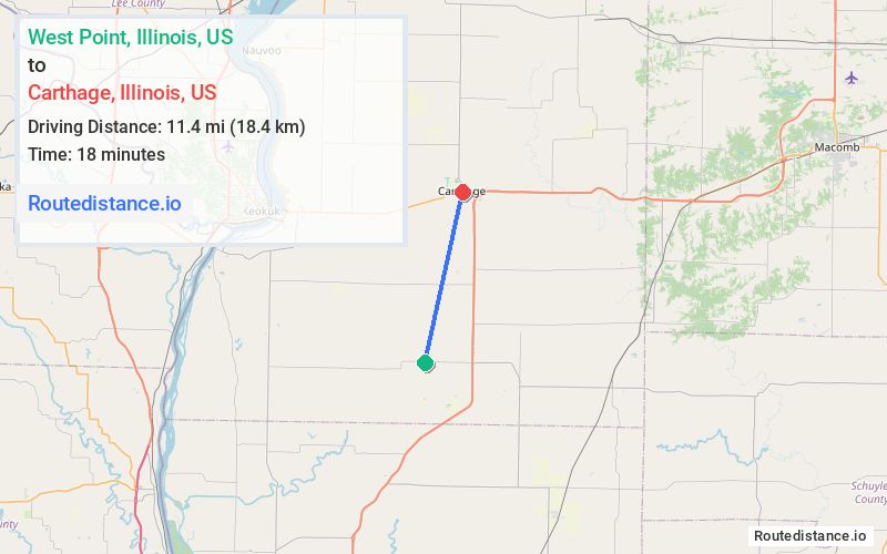 Route map from West Point to Carthage
