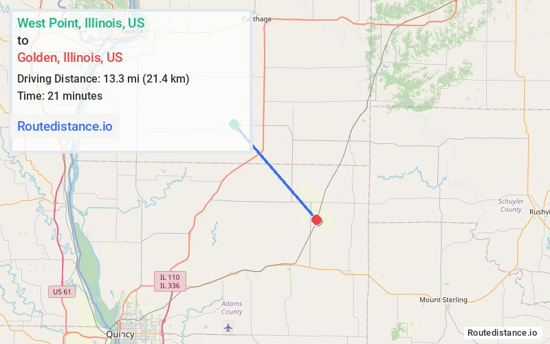 Route map from West Point to Golden