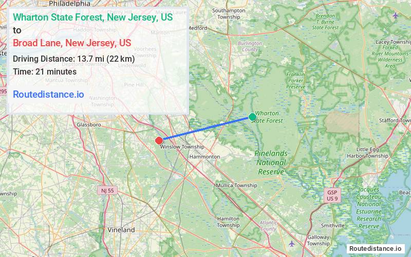 Distance from Wharton State Forest to Broad Lane