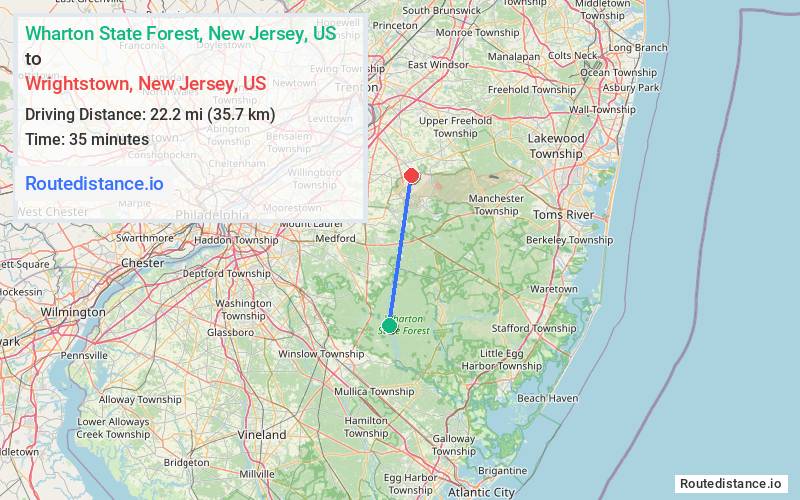 Distance from Wharton State Forest to Wrightstown
