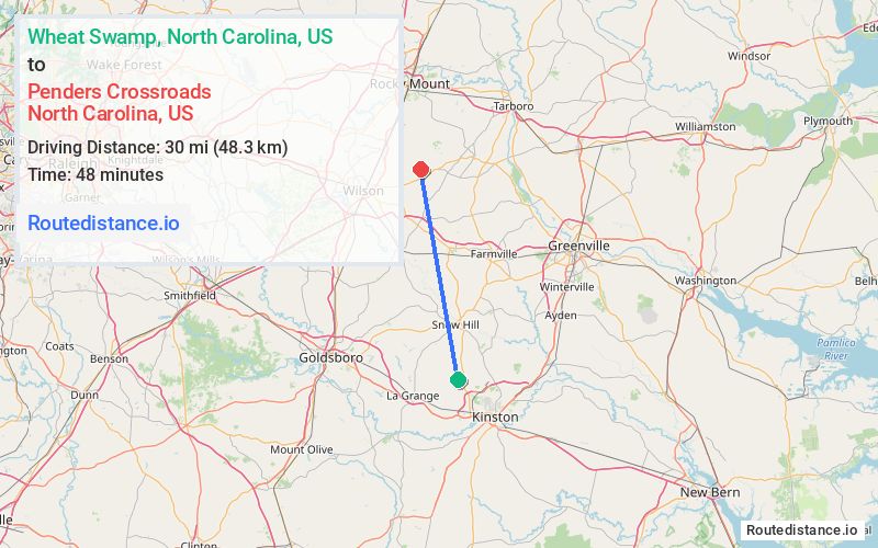 Distance from Wheat Swamp to Penders Crossroads