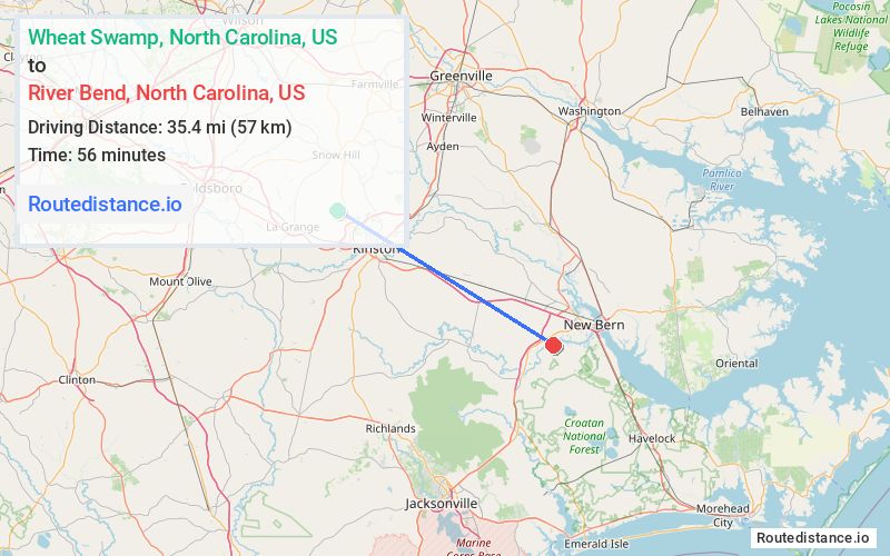 Distance from Wheat Swamp to River Bend