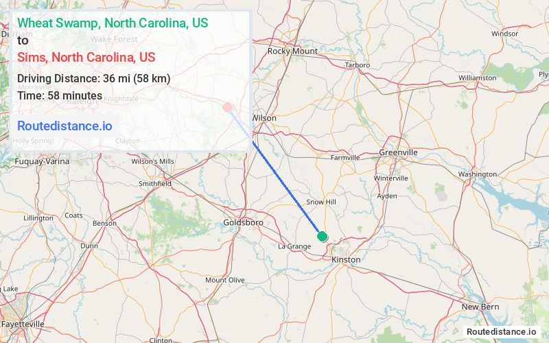 Distance from Wheat Swamp to Sims