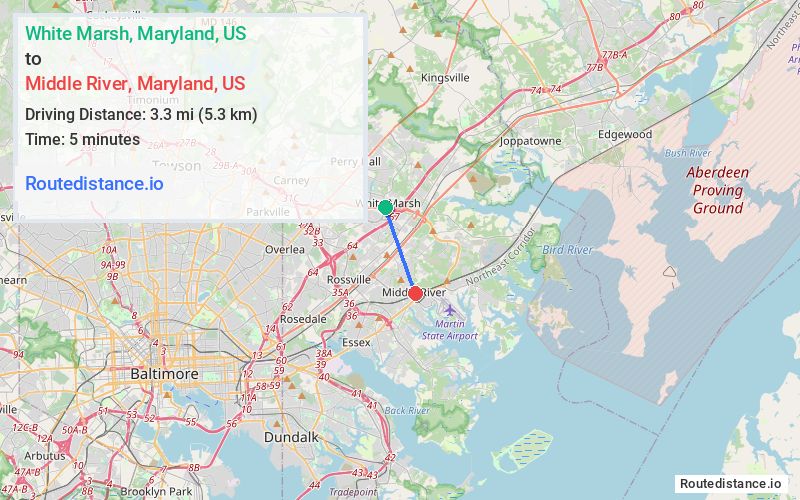 Route map from White Marsh to Middle River
