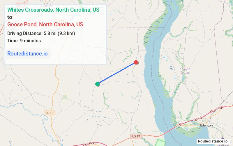 Route map from Whites Crossroads to Goose Pond