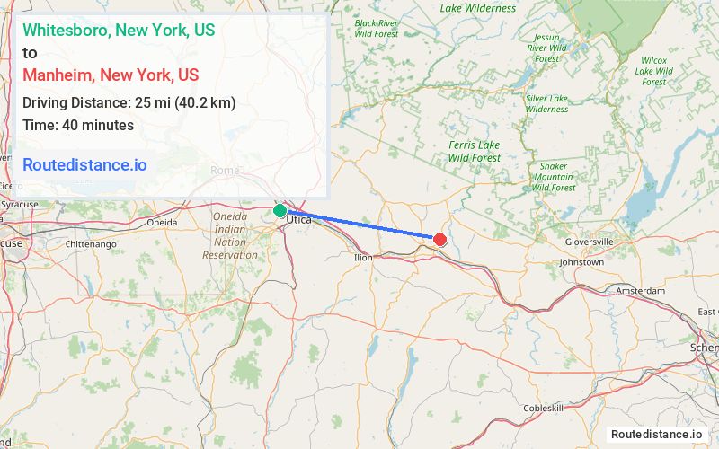 Route map from Whitesboro to Manheim