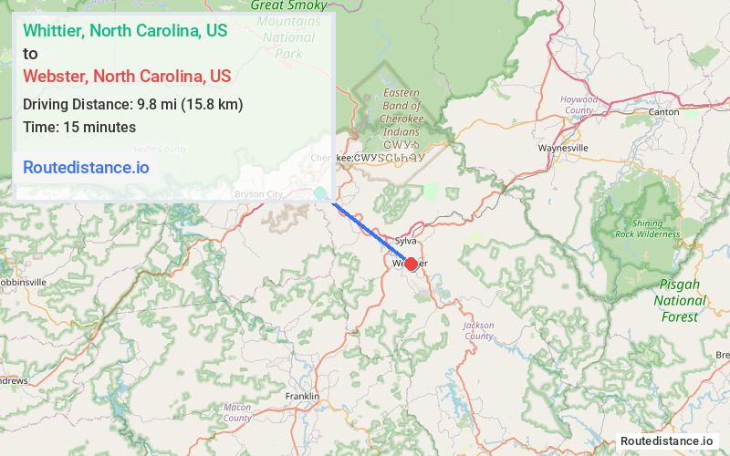 Route map from Whittier to Webster