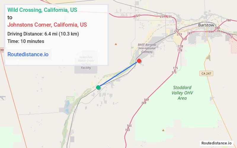 Route map from Wild Crossing to Johnstons Corner