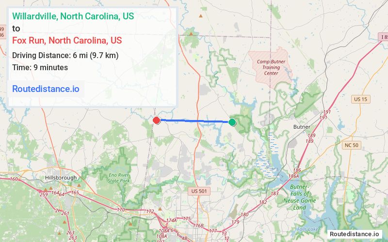 Route map from Willardville to Fox Run