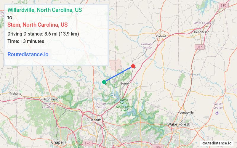 Route map from Willardville to Stem