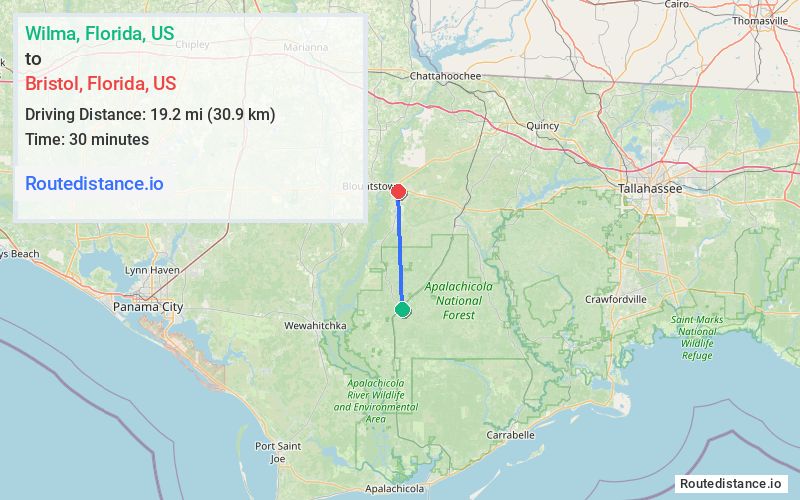 Route map from Wilma to Bristol