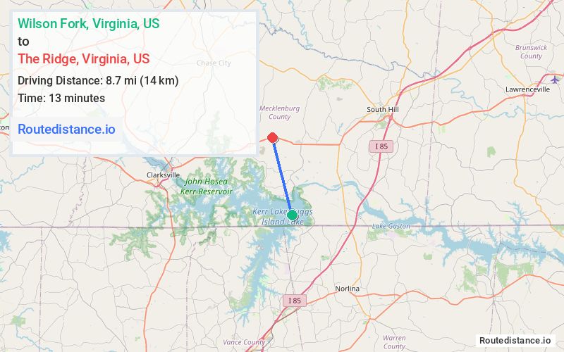 Route map from Wilson Fork to The Ridge