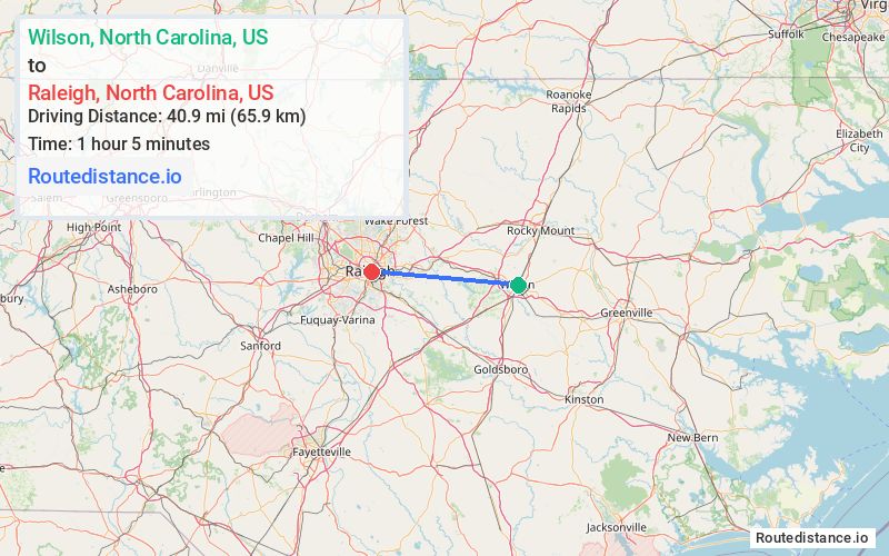 Distance from Wilson to Raleigh