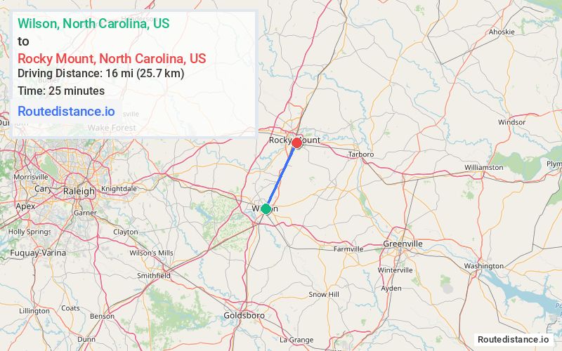Distance from Wilson to Rocky Mount
