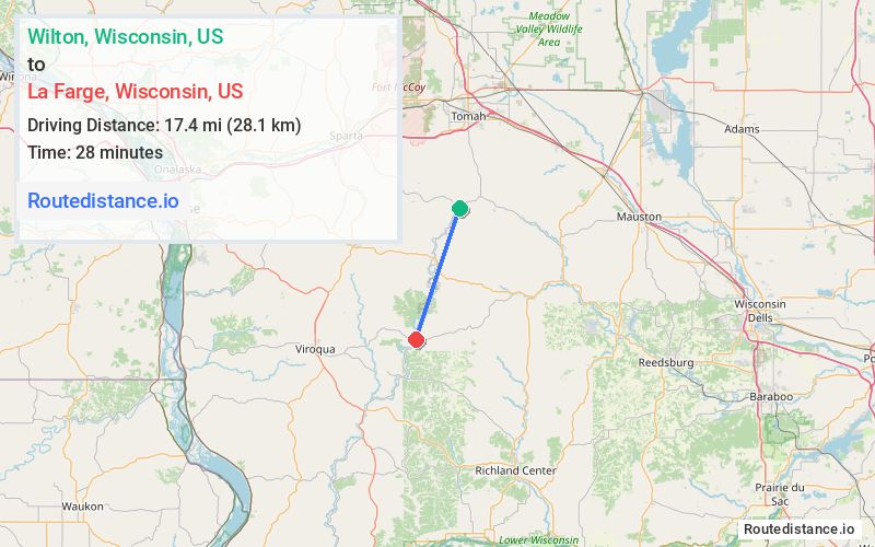 Route map from Wilton to La Farge