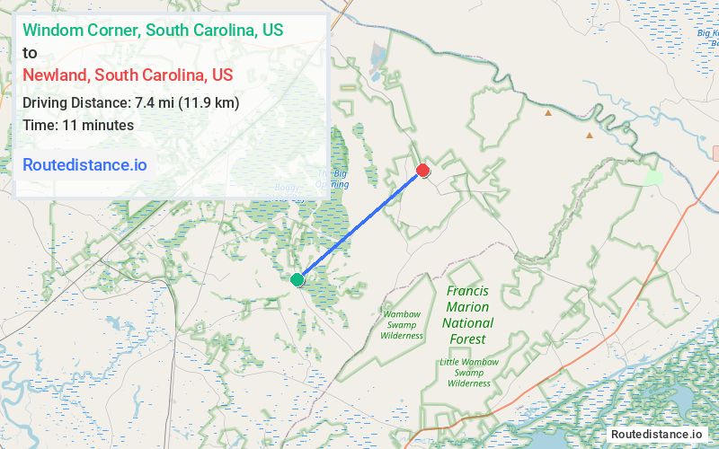 Route map from Windom Corner to Newland