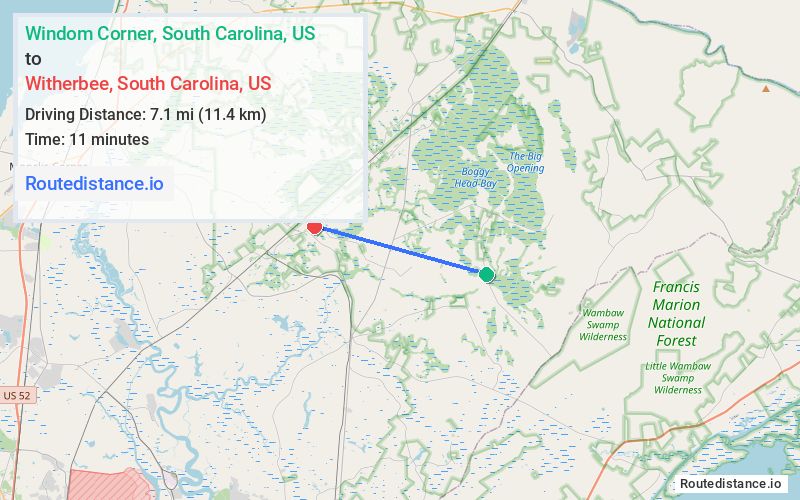 Route map from Windom Corner to Witherbee