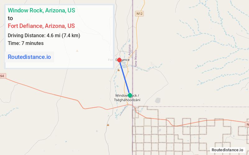 Route map from Window Rock to Fort Defiance