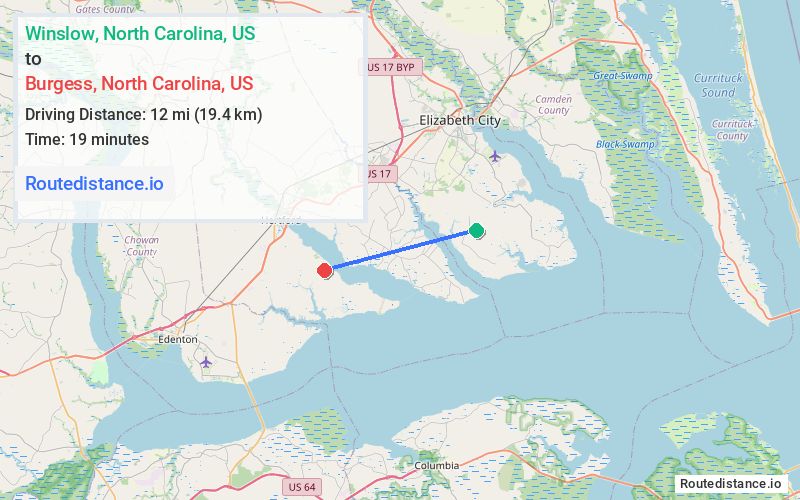 Route map from Winslow to Burgess