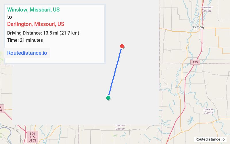 Route map from Winslow to Darlington